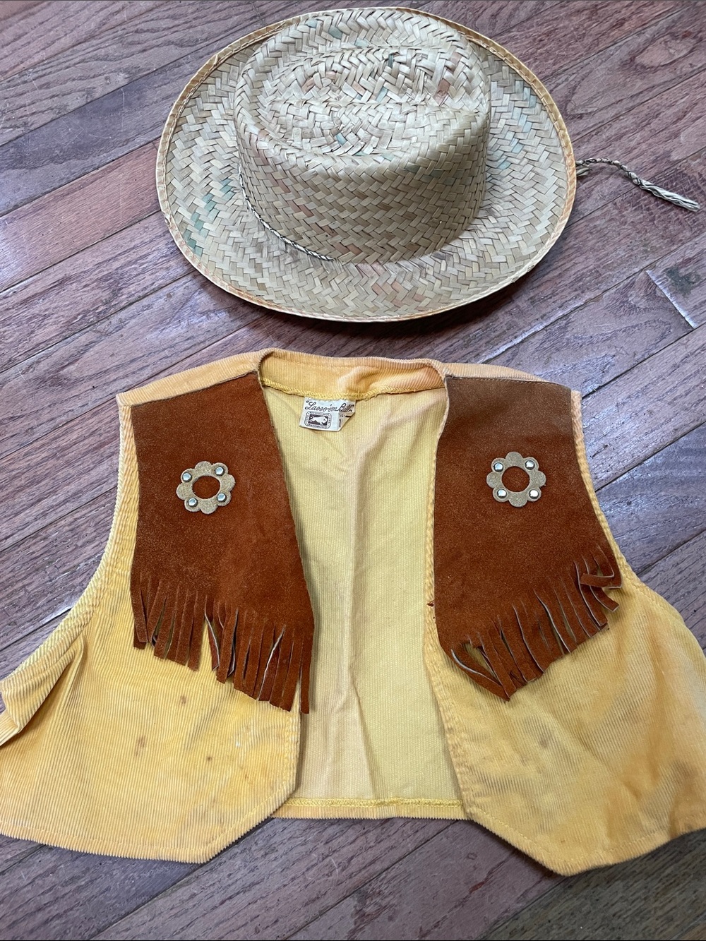Last Chance Vintage children’s cowboy vest & hat Fringe Vest Brown Suede